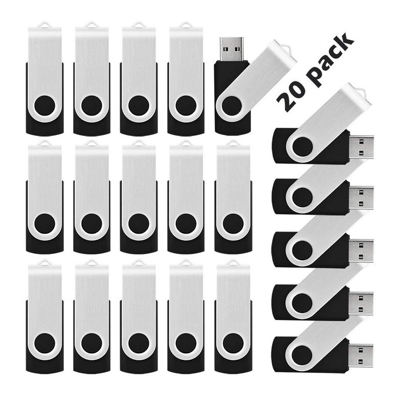 Kootion 16GB USB Flash Drive KOOTION 20 Pack USB Drive Thumb Drive Bulk USB Stick Swivel for Data Storage, Black - Image 1